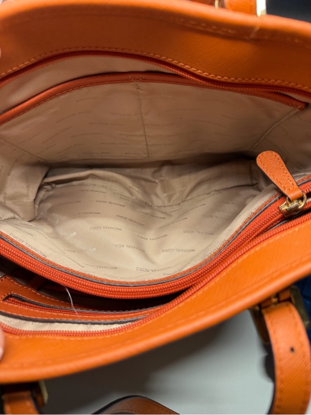 Michael Kors Burnt Orange Saffiano Leather Tote with MK Charm - Picture 11 of 13